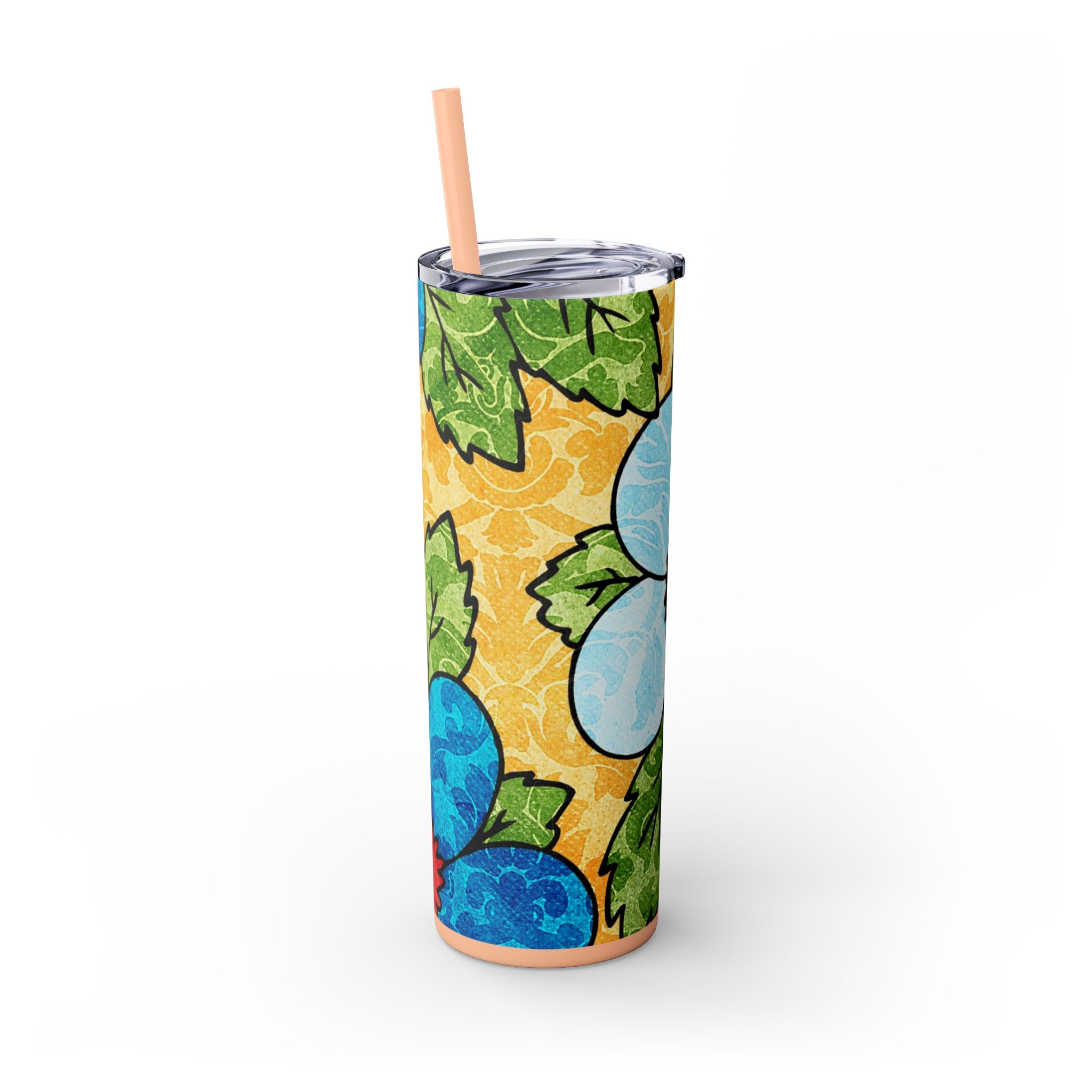 Groovy Yellow Floral Kl Skinny Tumbler with Straw, 20oz, Artsulli - Art is Long, Life is Short, Mug, , , , , , , 
