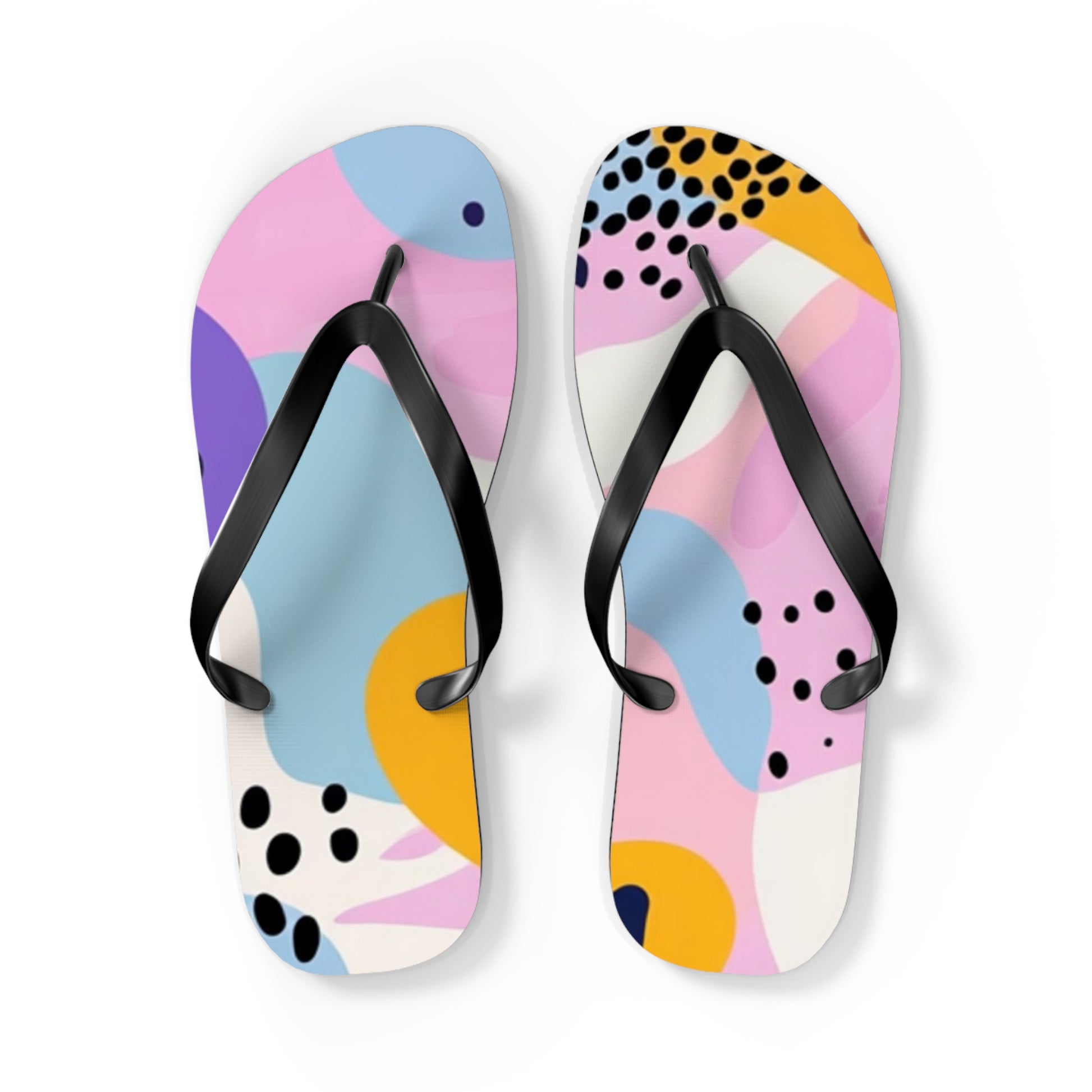 Colorful Abstract Dots and Shapes Flip Flops, Artsulli - Art is Long, Life is Short, Shoes, Size, L, Color, Black sole, , , 25451599870703