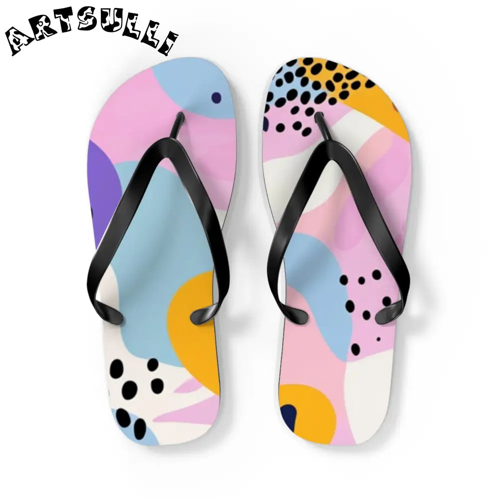 JAKKOUTTHEBXX Colorful Abstract Dots and Shapes Flip Flops