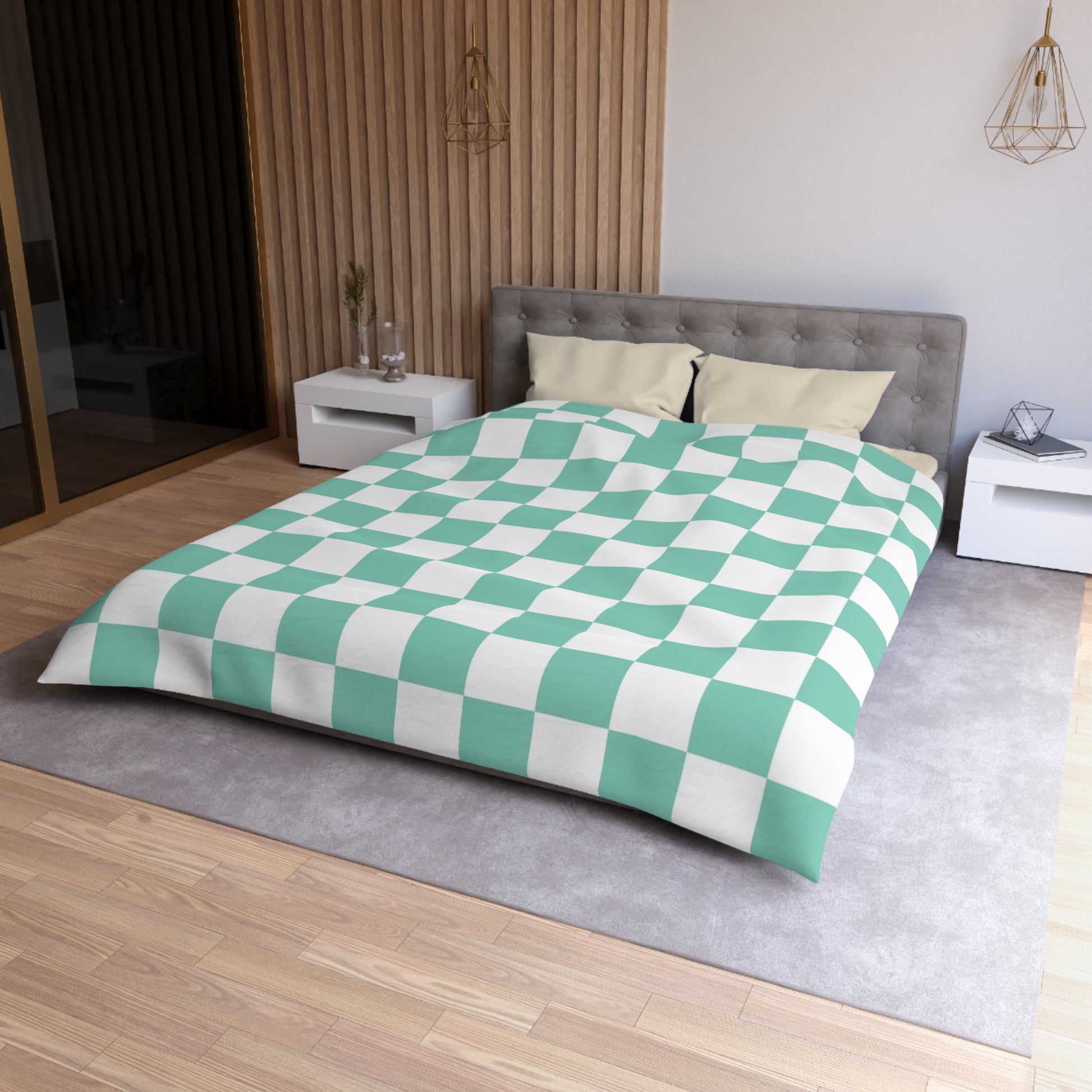 Checkerboard Light Green Microfiber Duvet Cover, Artsulli - Art is Long, Life is Short, Home Decor, , , , , , , 