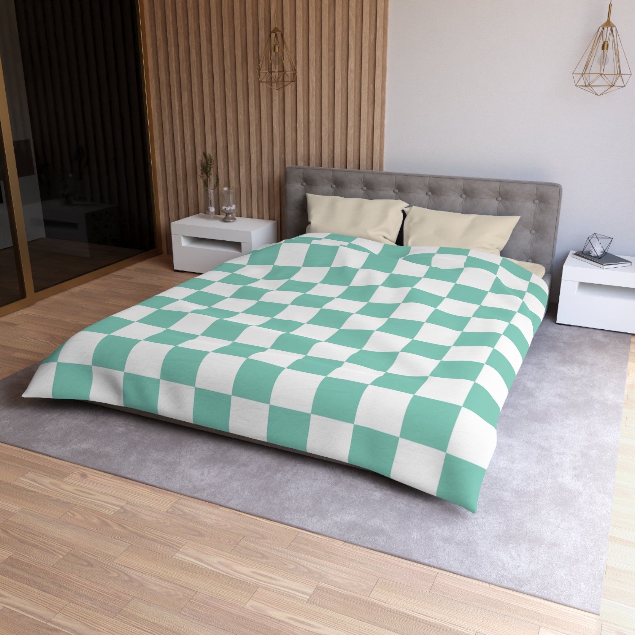 Checkerboard Light Green Microfiber Duvet Cover, Artsulli - Art is Long, Life is Short, Home Decor, , , , , , , 