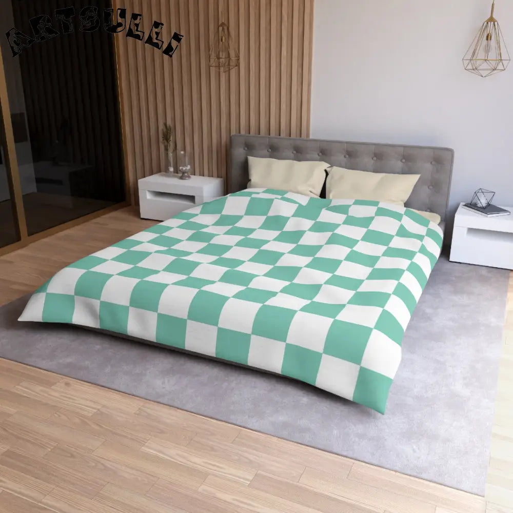 JAKKOUTTHEBXX Checkerboard Light Green Microfiber Duvet Cover