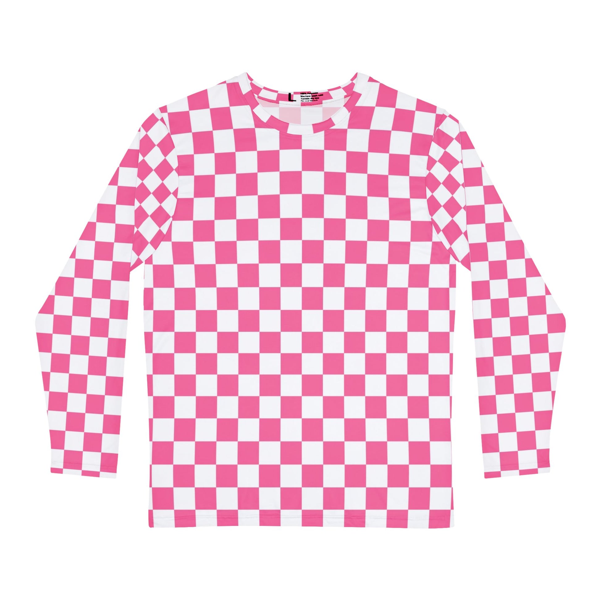 Yuyushiki Pink Check Men's Long Sleeve Shirt (AOP), Artsulli - Art is Long, Life is Short, All Over Prints, Size, XS, , , , , 25738016114323038337