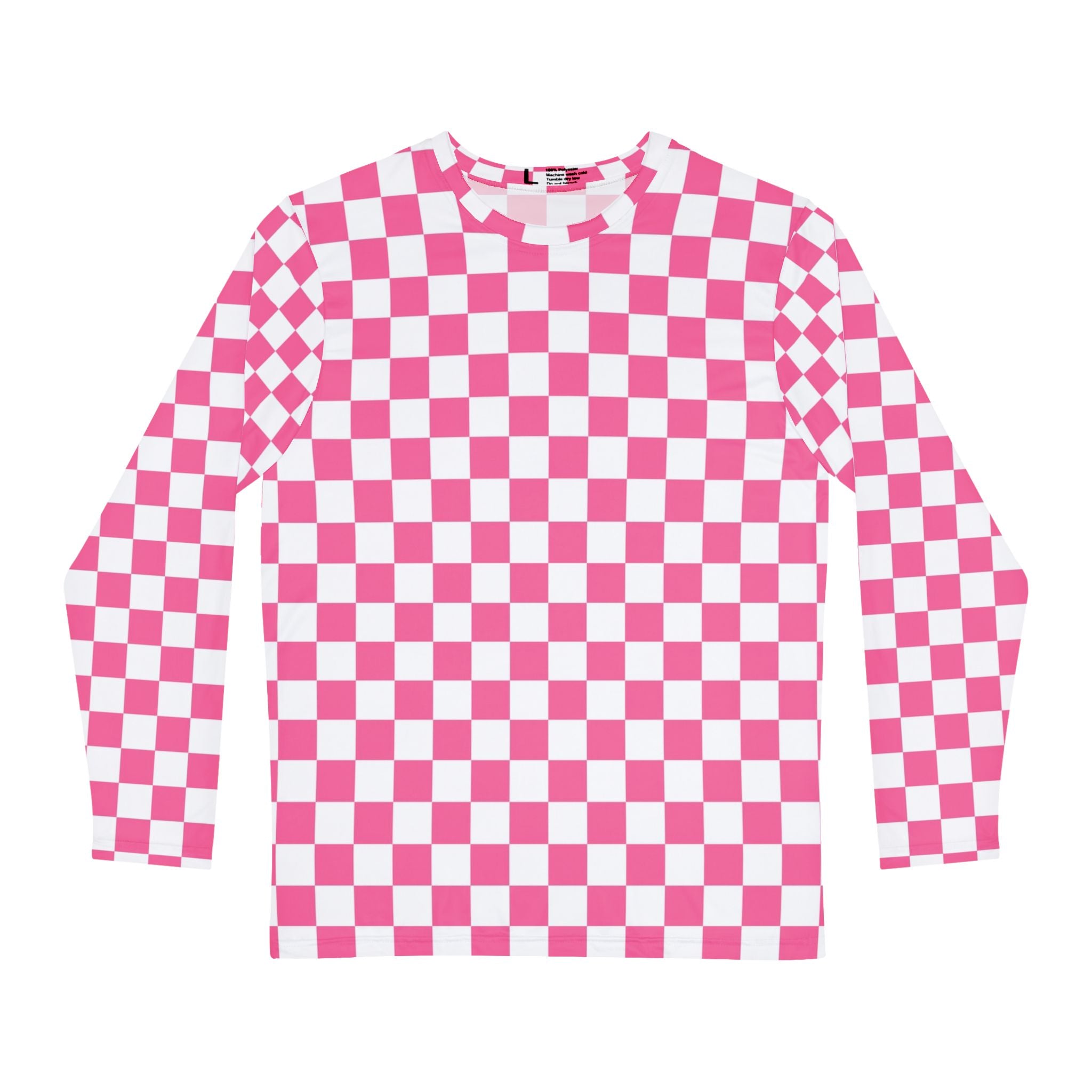 Yuyushiki Pink Check Men's Long Sleeve Shirt (AOP), Artsulli - Art is Long, Life is Short, All Over Prints, Size, XS, , , , , 25738016114323038337
