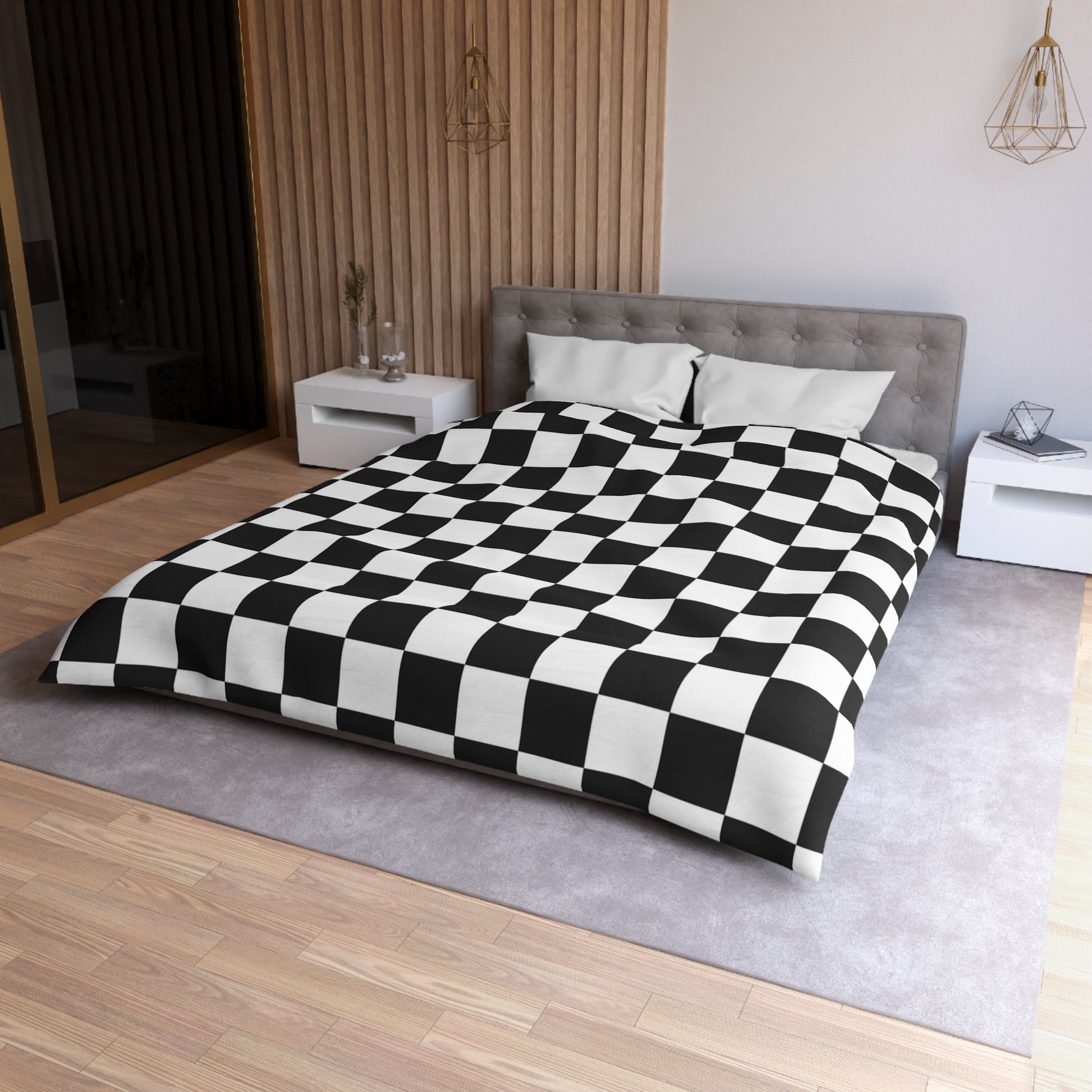 Checkerboard White and Black Microfiber Duvet Cover, Artsulli - Art is Long, Life is Short, Home Decor, , , , , , , 