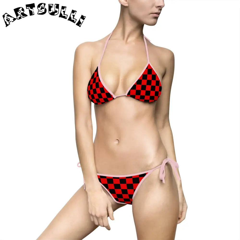 JAKKOUTTHEBXX Checkerboard Red and Black Women’s Bikini Swimsuit
