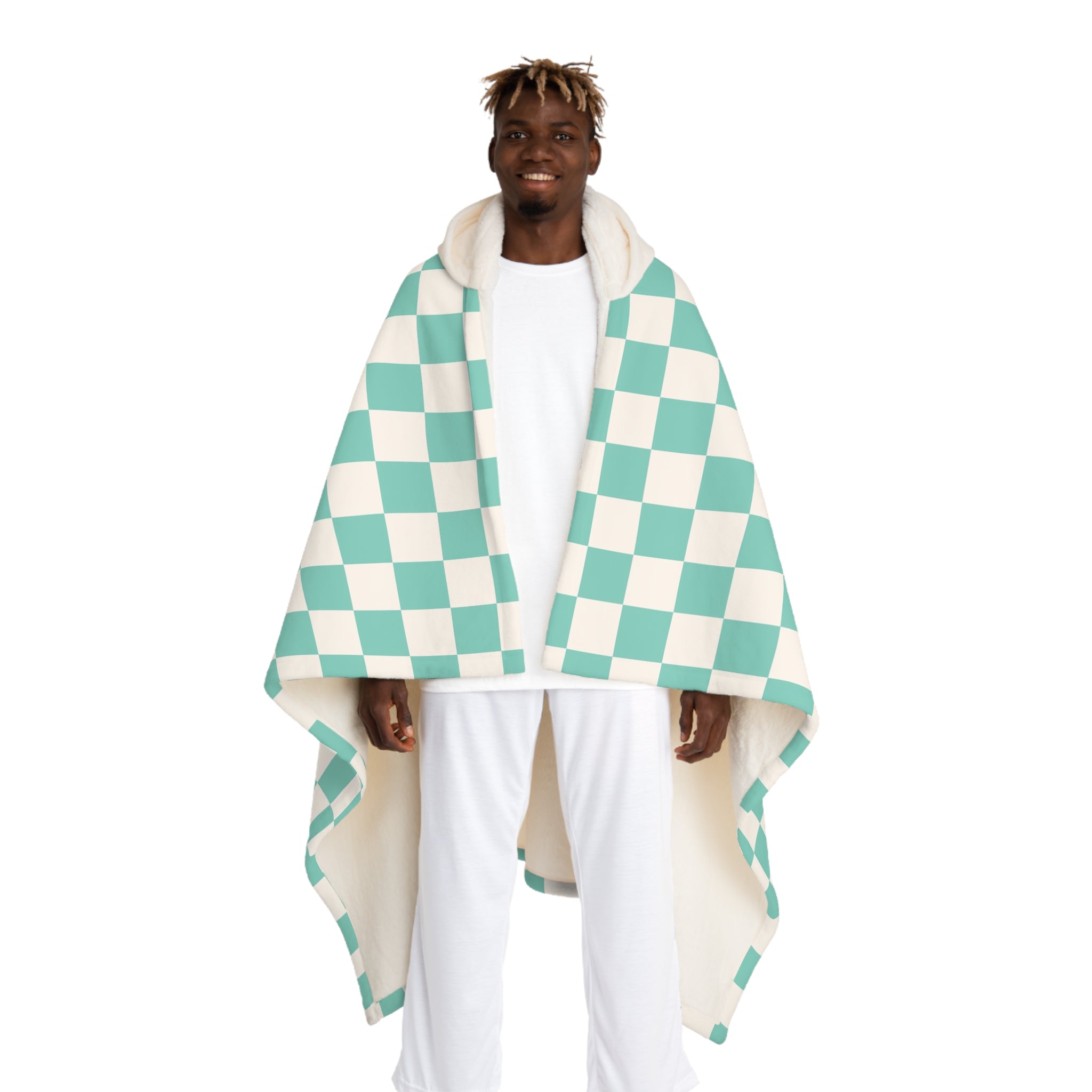 Checkerboard II Light Green  Hooded Sherpa Fleece Blanket, Artsulli - Art is Long, Life is Short, All Over Prints, Size, One size, Color, Cream, , , 93326013412193451953