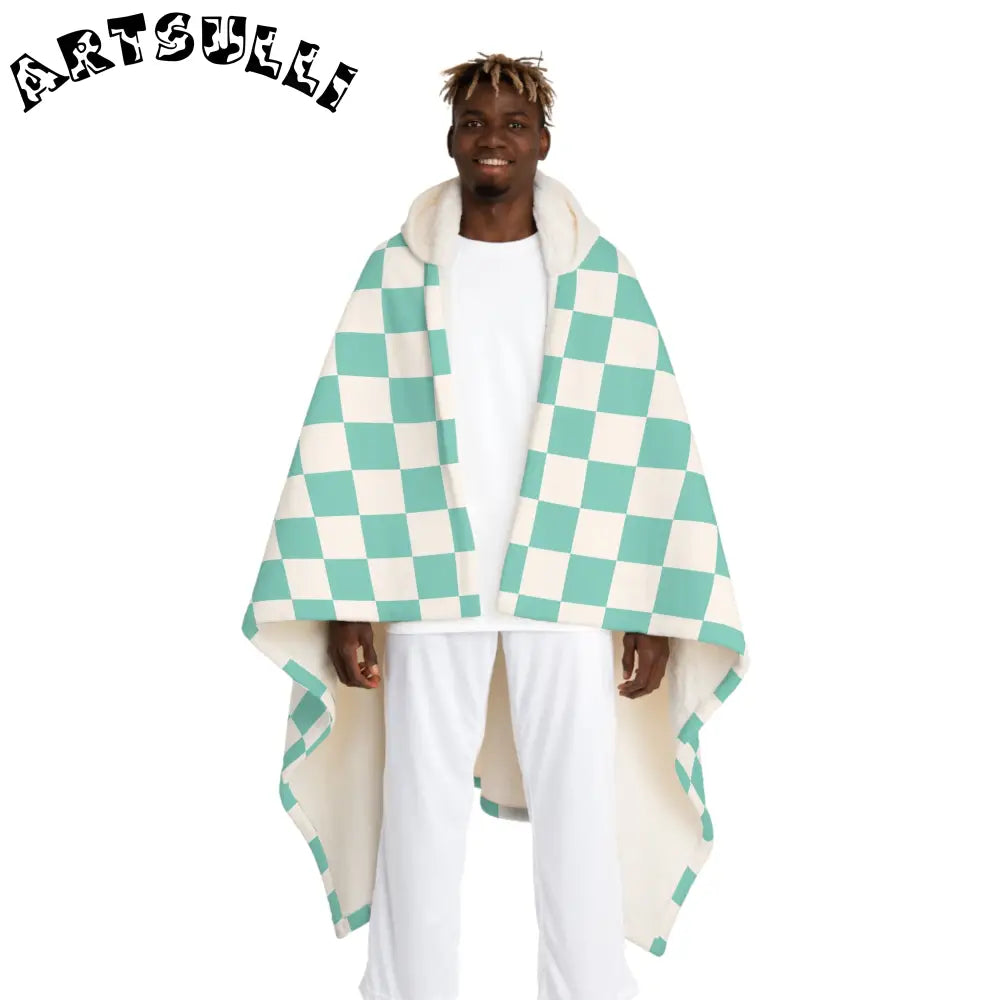 JAKKOUTTHEBXX Checkerboard II Light Green Hooded Sherpa Fleece