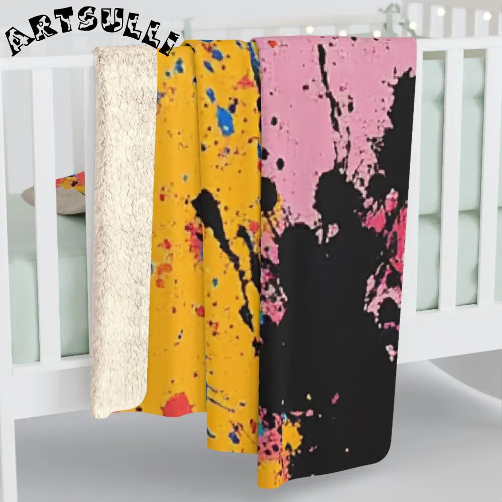 JAKKOUTTHEBXX The Colors Of Paint Splatter Sherpa Fleece Blanket