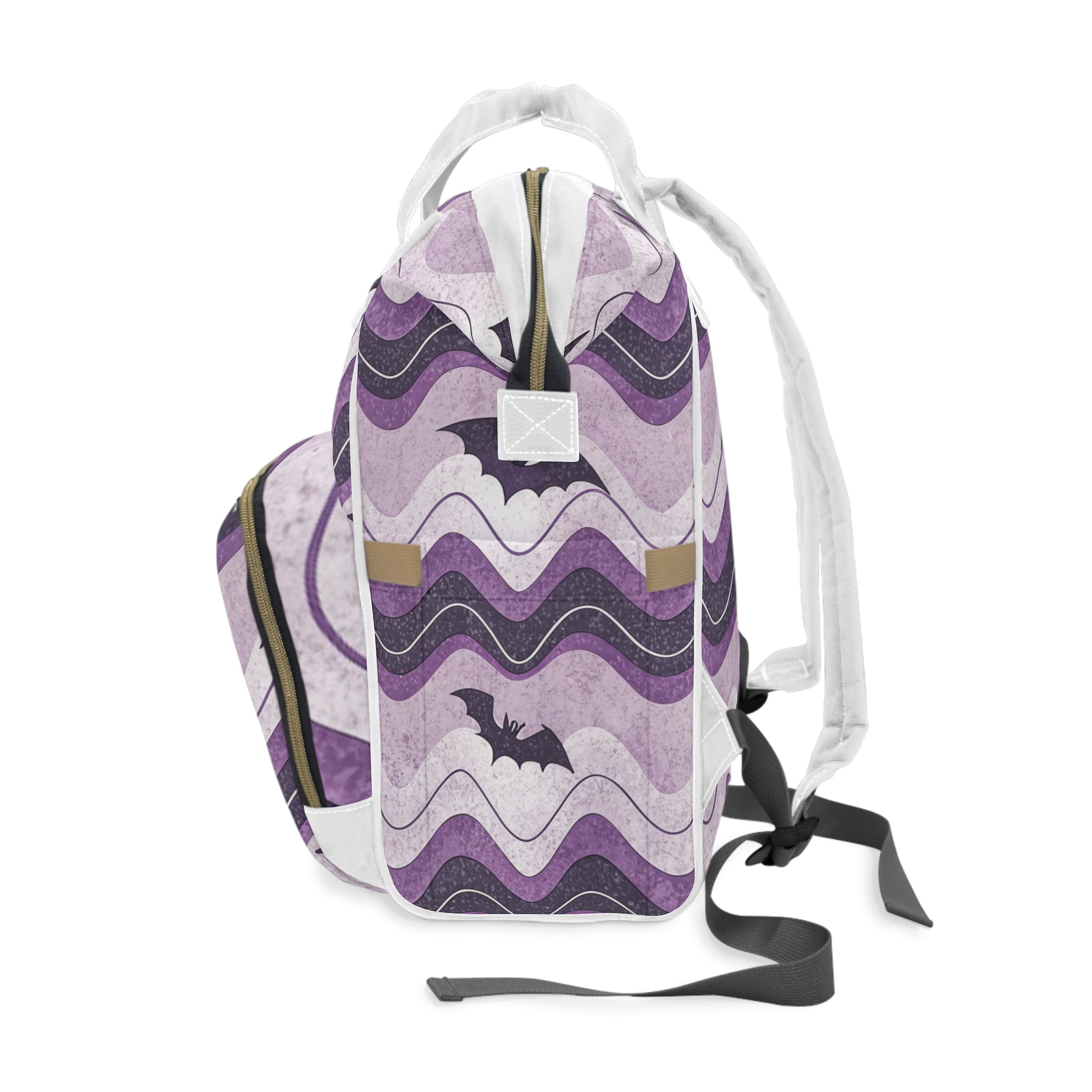 Bat Wave Purple Multifunctional Diaper Backpack, Artsulli - Art is Long, Life is Short, Bags, , , , , , , 