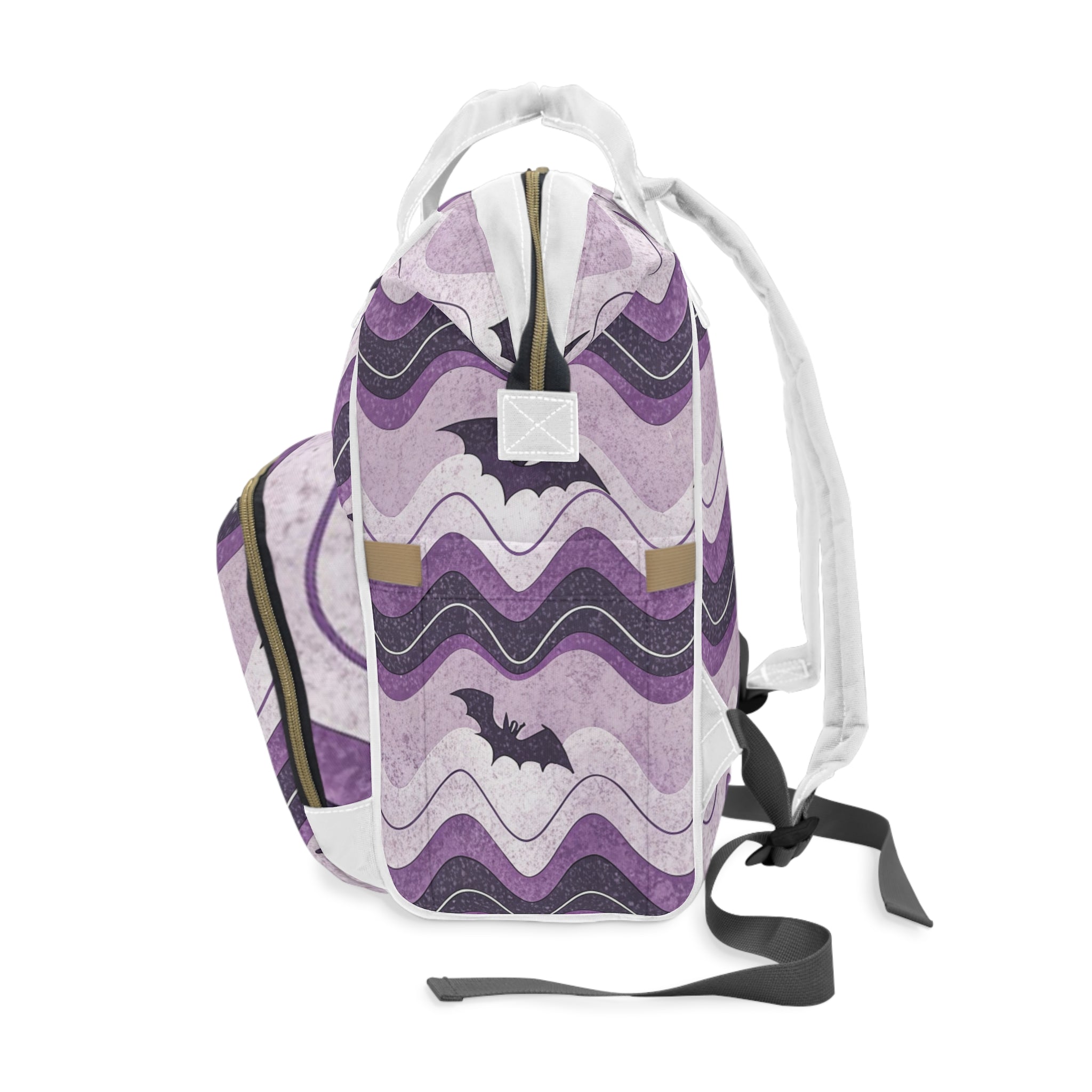 Bat Wave Purple Multifunctional Diaper Backpack, Artsulli - Art is Long, Life is Short, Bags, , , , , , , 