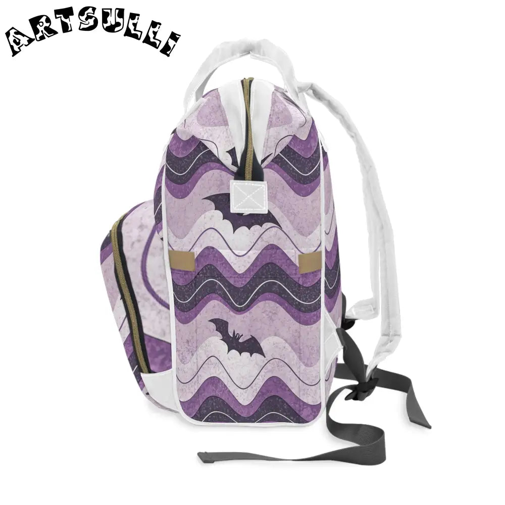 JAKKOUTTHEBXX Bat Wave Purple Multifunctional Diaper Backpack