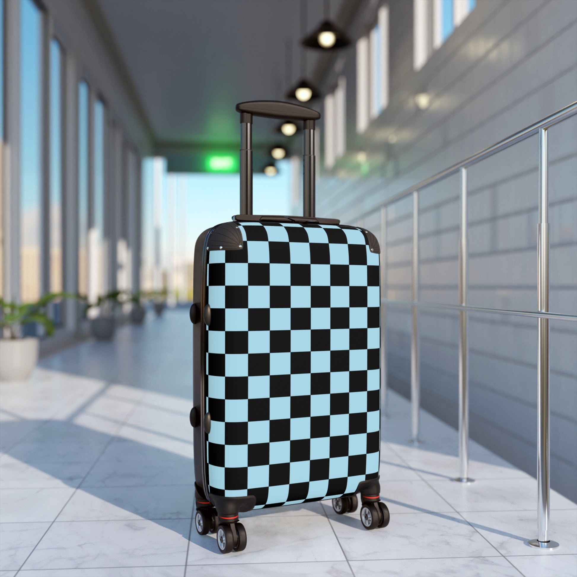 Checkerboard Black and Blue Suitcase, Artsulli - Art is Long, Life is Short, Bags, , , , , , , 