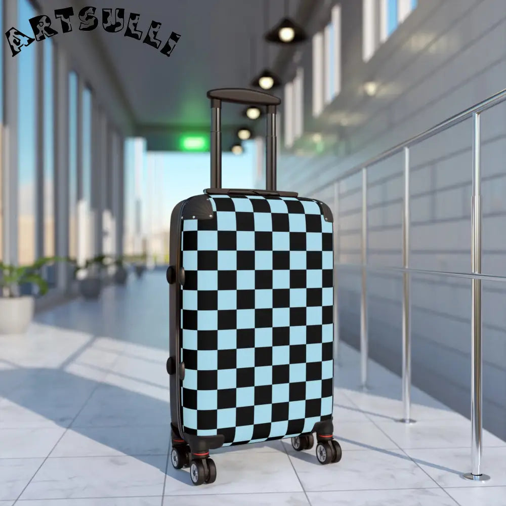 JAKKOUTTHEBXX Checkerboard Black and Blue Suitcase JAKKOUTTHEBXX