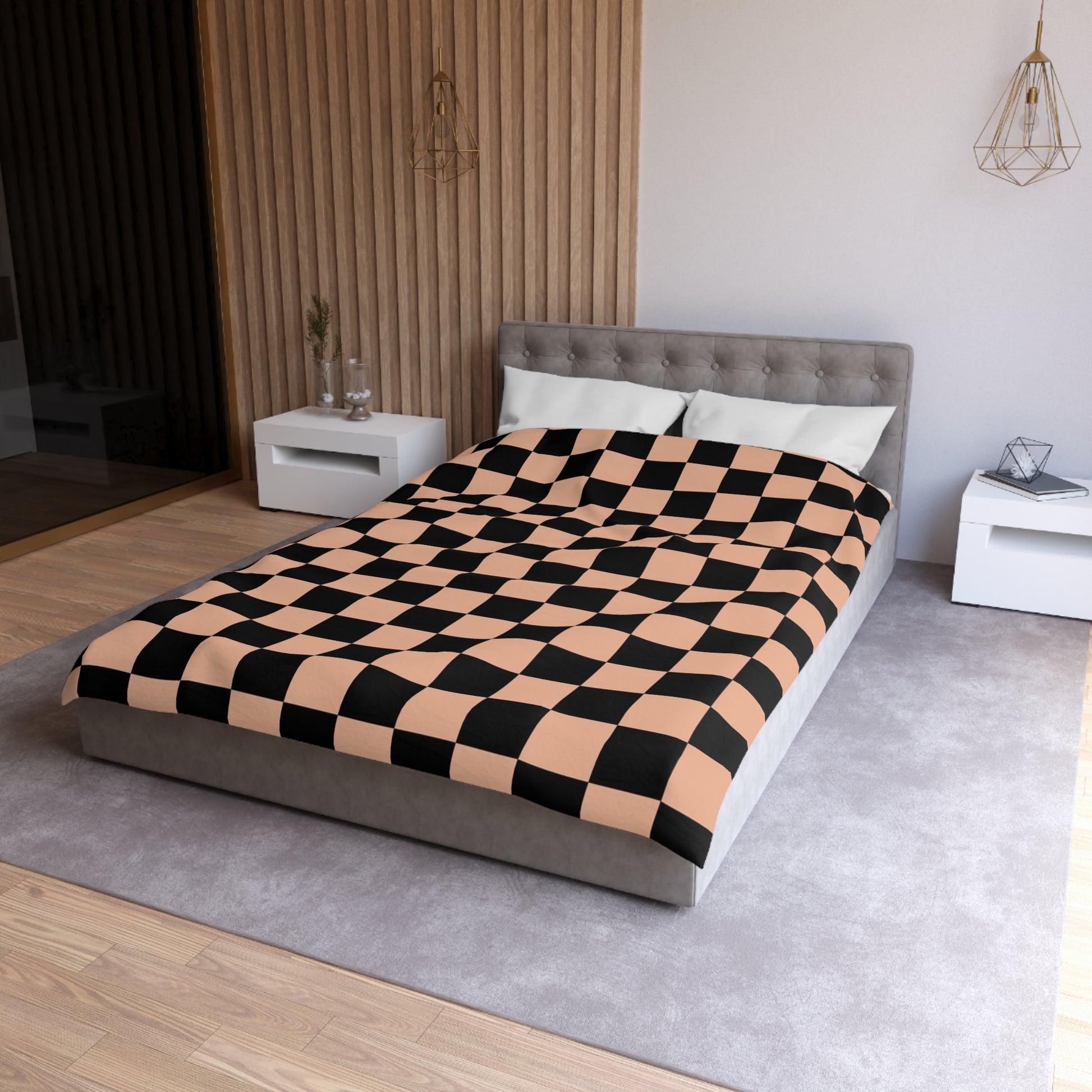 Checkerboard Soft Orange and Black Microfiber Duvet Cover, Artsulli - Art is Long, Life is Short, Home Decor, , , , , , , 
