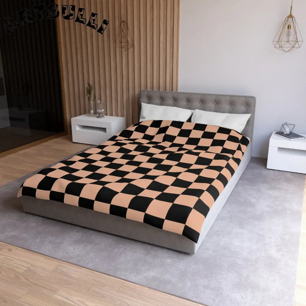 JAKKOUTTHEBXX Checkerboard Soft Orange and Black Microfiber Duvet