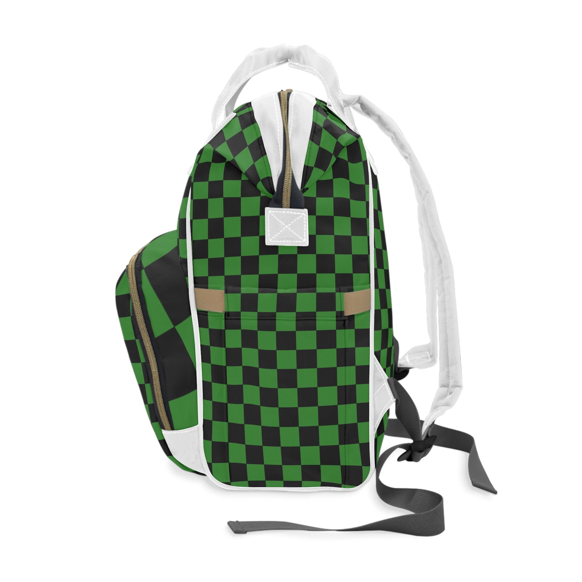 Checkerboard Green and Black Multifunctional Diaper Backpack, Artsulli - Art is Long, Life is Short, Bags, , , , , , , 