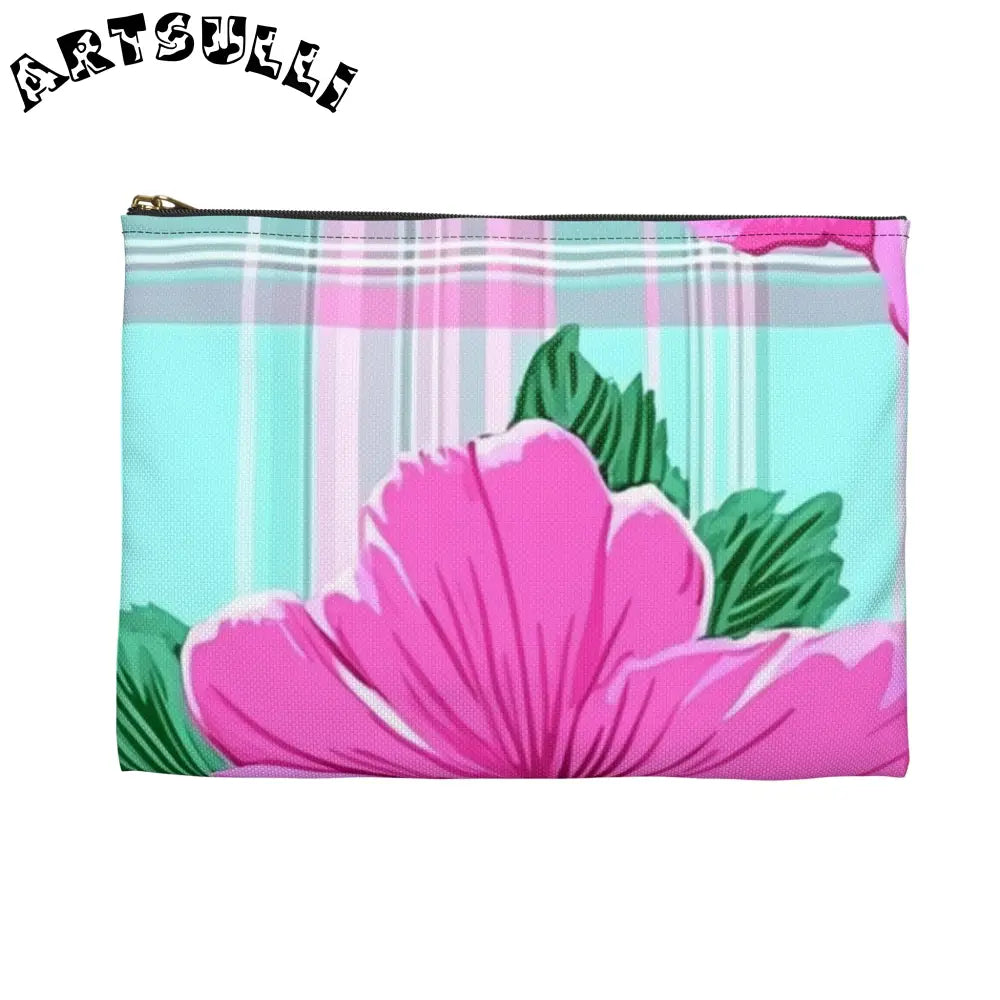 JAKKOUTTHEBXX Pink Hibiscus Plaid Flat Pouch JAKKOUTTHEBXX Artsulli