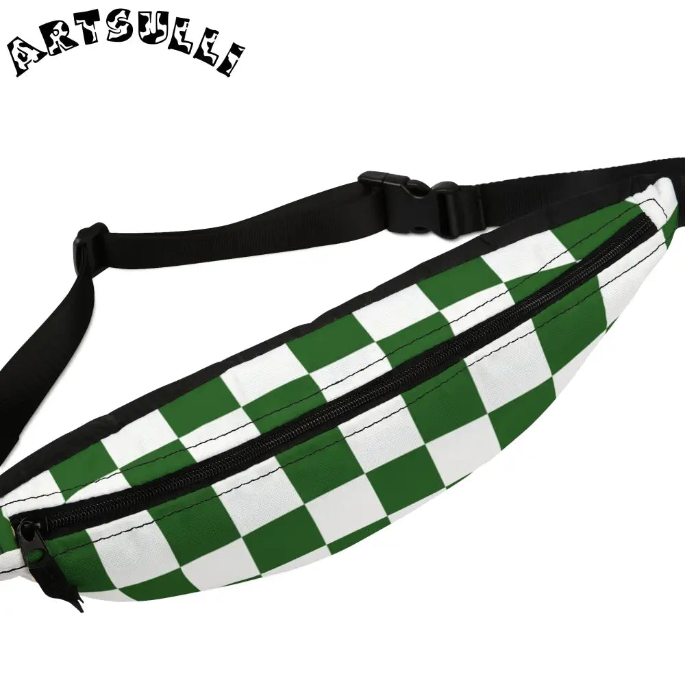 JAKKOUTTHEBXX Checkerboard White and Dark Green Fanny Pack