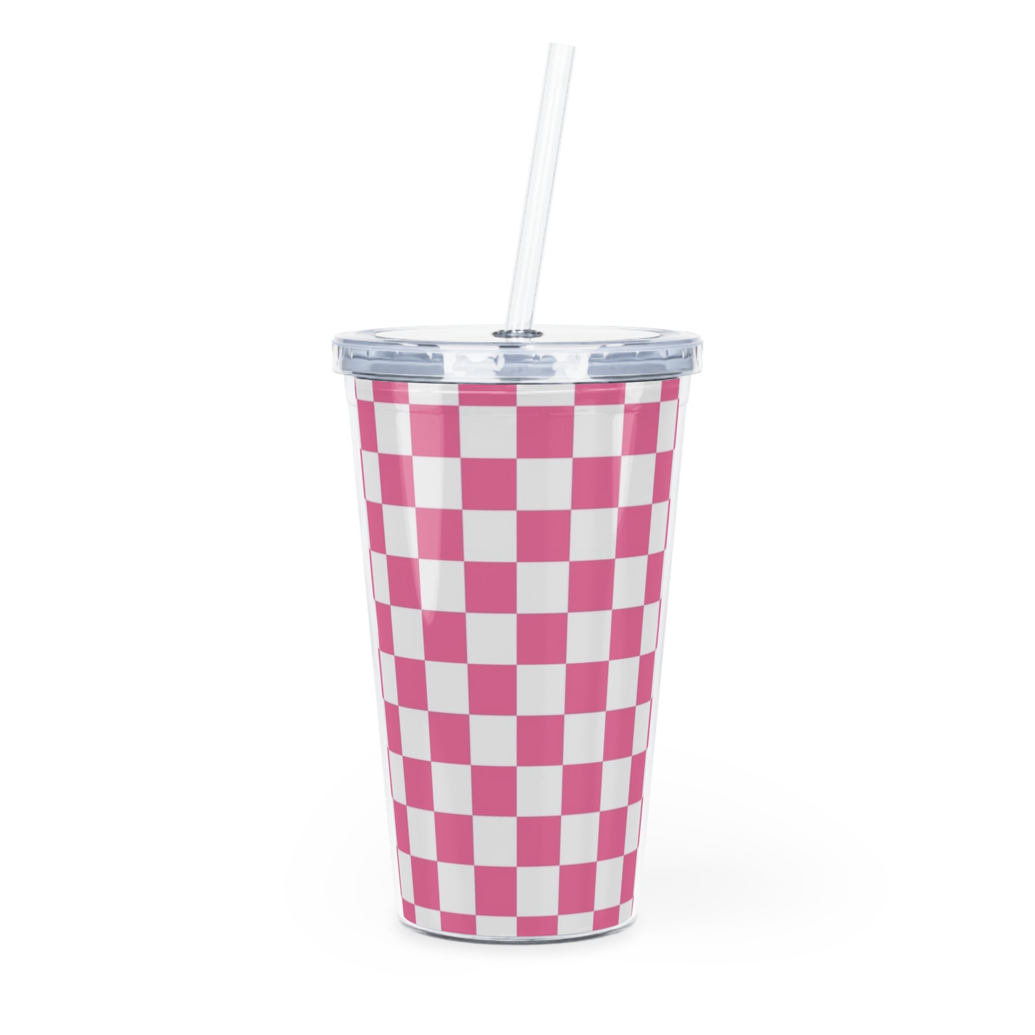 Yuyushiki Pink Check Plastic Tumbler with Straw, Artsulli - Art is Long, Life is Short, Mug, Size, 20oz, Color, Transparent, , , 85028887623930386181