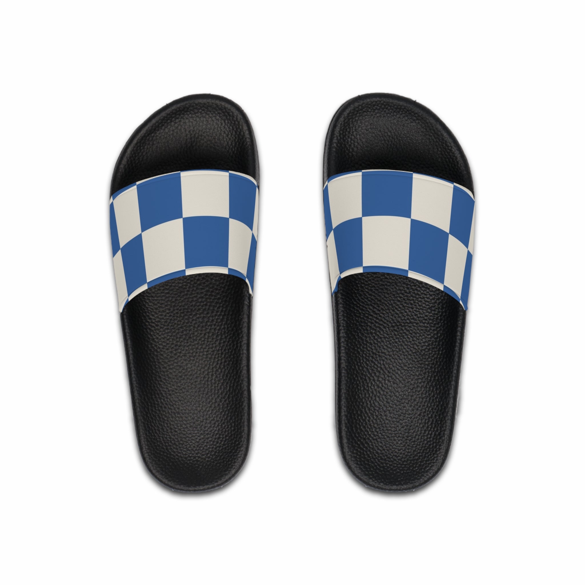 Checkerboard Blue Men's Slide Sandals, Artsulli - Art is Long, Life is Short, Shoes, Color, Black sole, Size, US 6, , , 11503907199236858901