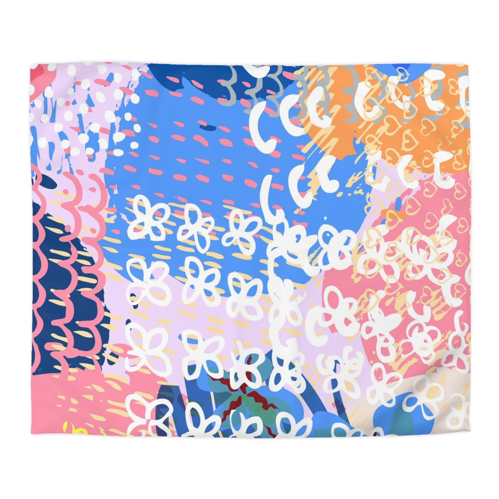 Flowers x Doodles x Hearts Multi-Color Microfiber Duvet Cover, Artsulli - Art is Long, Life is Short, Home Decor, Size, King, Color, White, , , 71721585082731941767