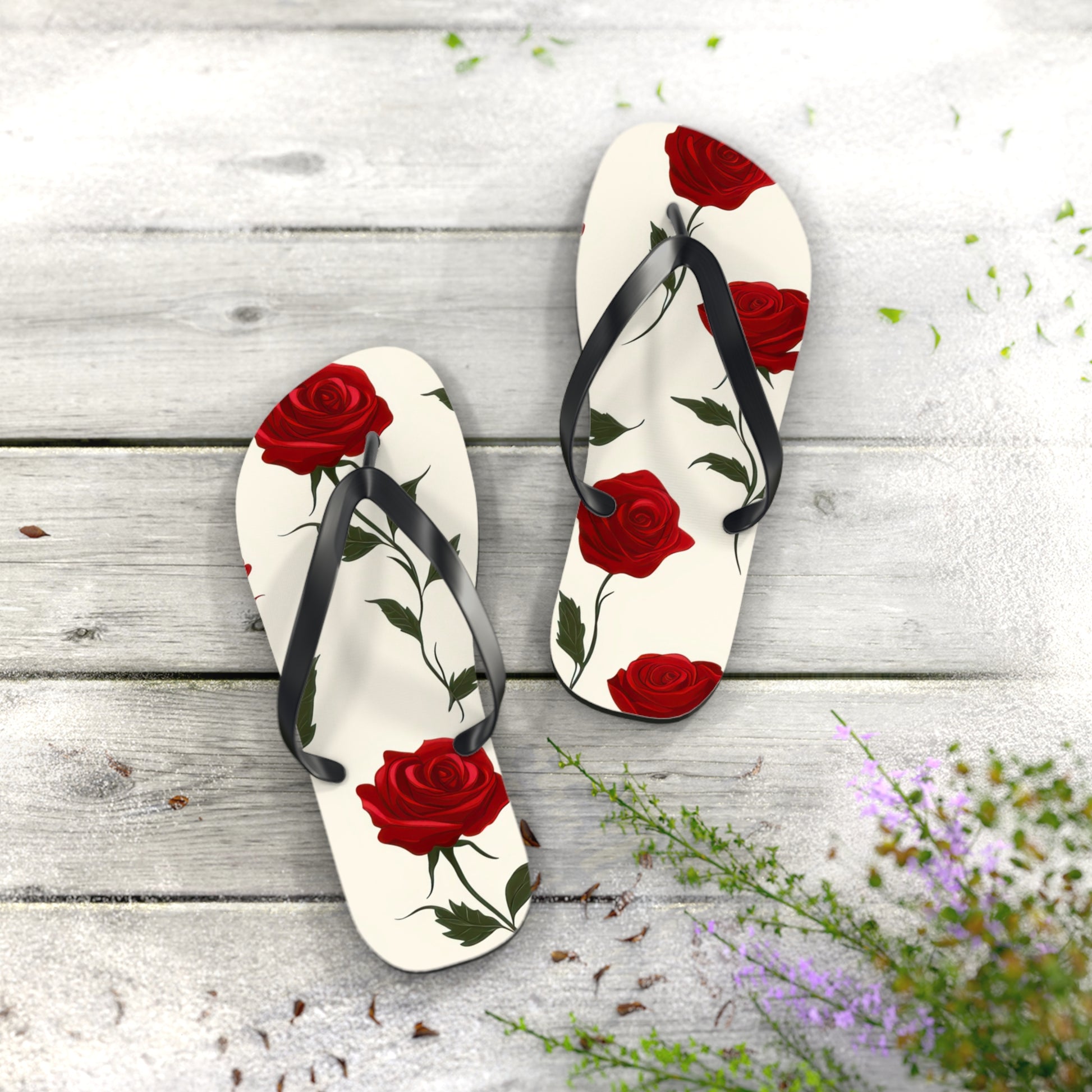 Red Roses Flip Flops, Artsulli - Art is Long, Life is Short, Shoes, , , , , , , 
