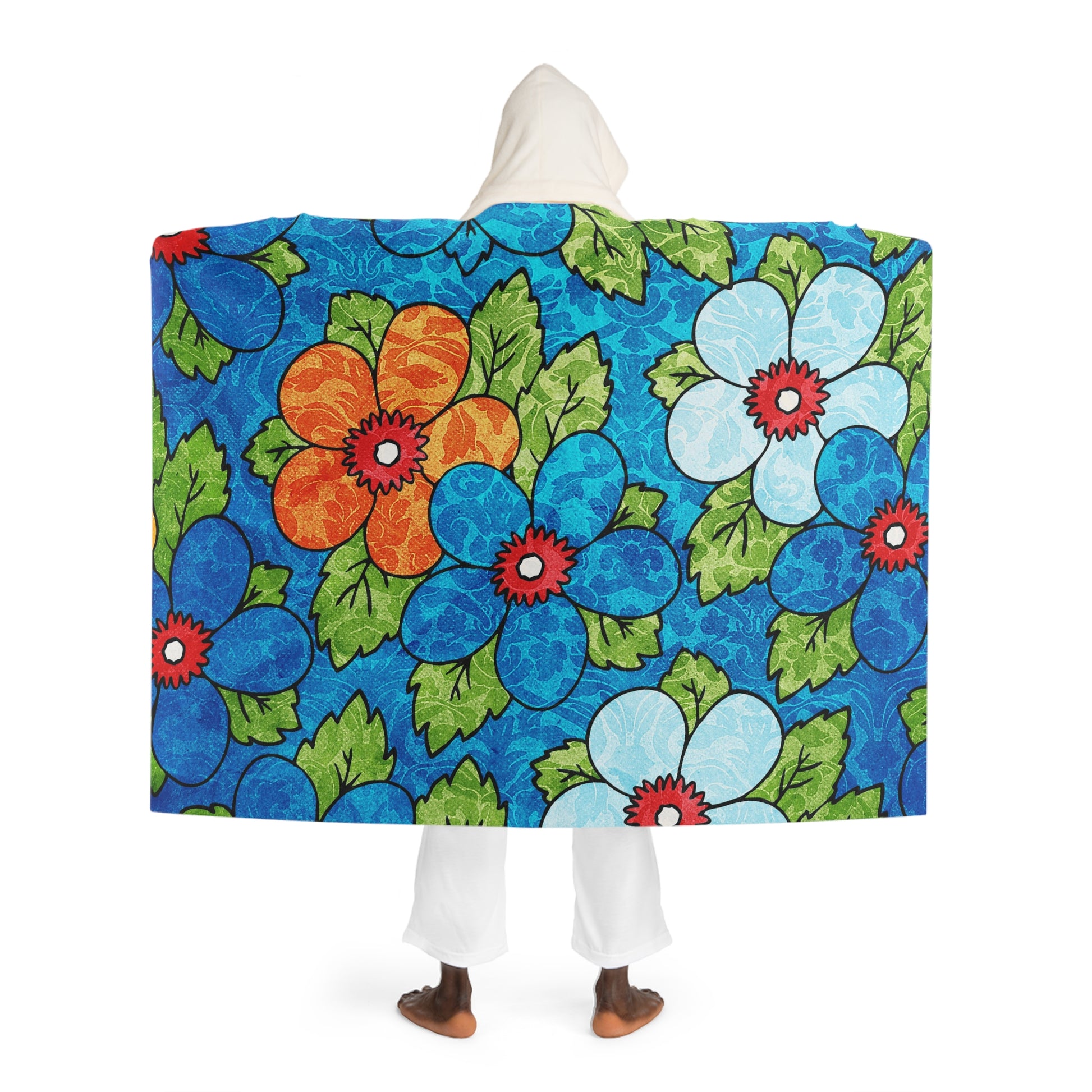 Blue Orange Groovy II Hooded Sherpa Fleece Blanket, Artsulli - Art is Long, Life is Short, All Over Prints, , , , , , , 