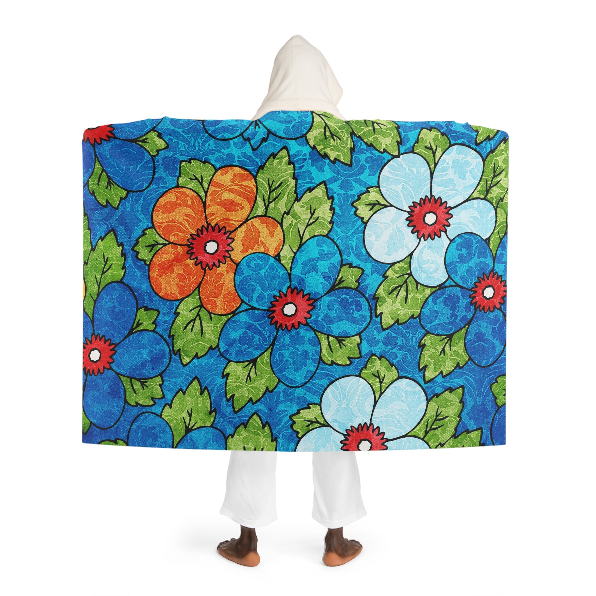 Blue Orange Groovy II Hooded Sherpa Fleece Blanket, Artsulli - Art is Long, Life is Short, All Over Prints, , , , , , , 