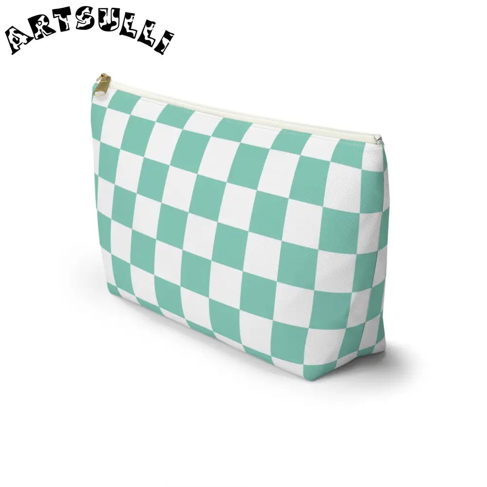 JAKKOUTTHEBXX Checkerboard Light Green Accessory Pouch w T-bottom