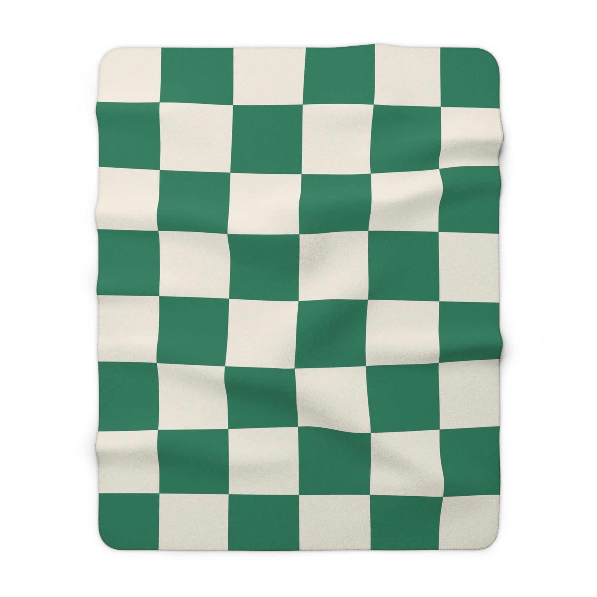 Checkerboard Dark Green Sherpa Fleece Blanket, Artsulli - Art is Long, Life is Short, Home Decor, Size, 60" × 80", , , , , 24952673007956951865