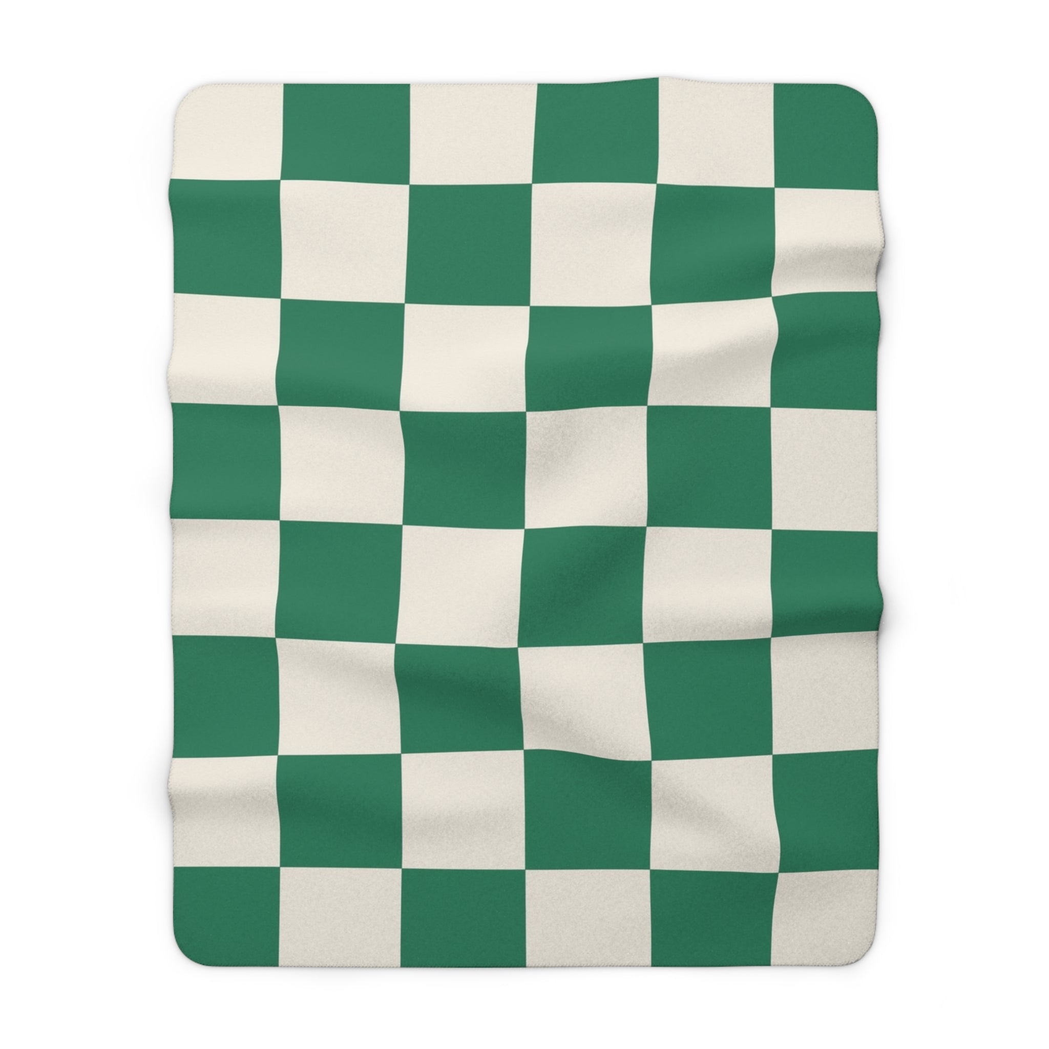 Checkerboard Dark Green Sherpa Fleece Blanket, Artsulli - Art is Long, Life is Short, Home Decor, Size, 60" × 80", , , , , 24952673007956951865
