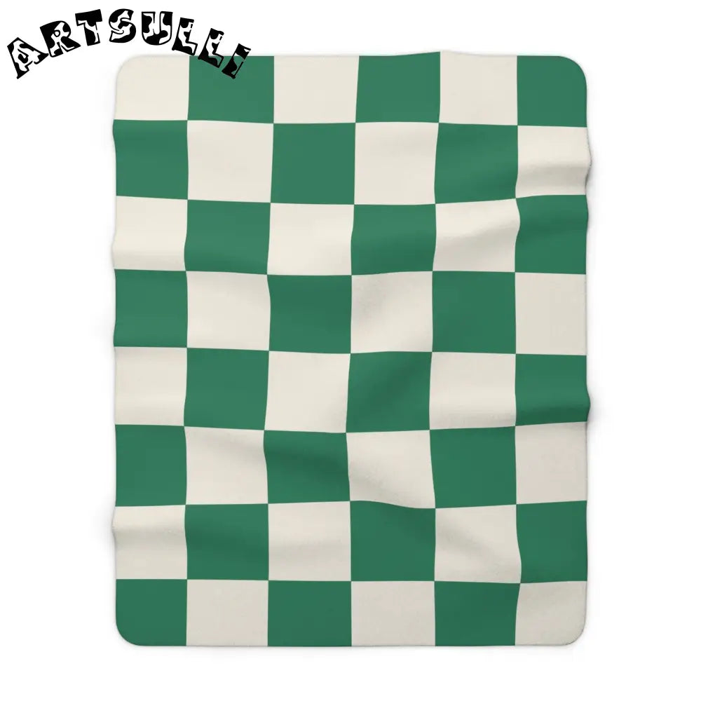 JAKKOUTTHEBXX Checkerboard Dark Green Sherpa Fleece Blanket