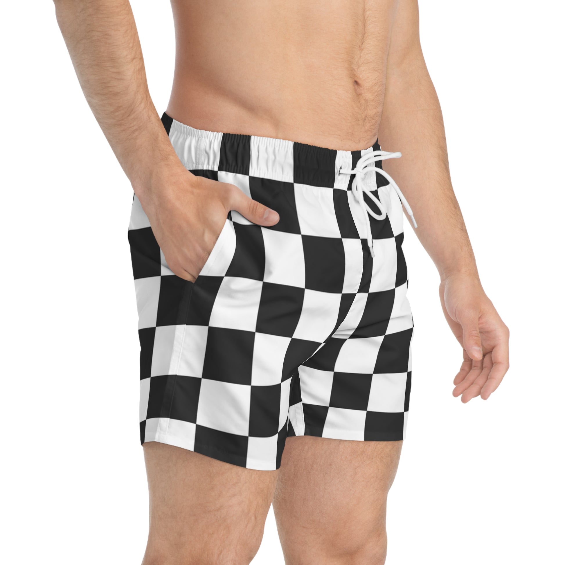 Checkerboard White and Black Swim Trunks (AOP), Artsulli - Art is Long, Life is Short, All Over Prints, , , , , , , 