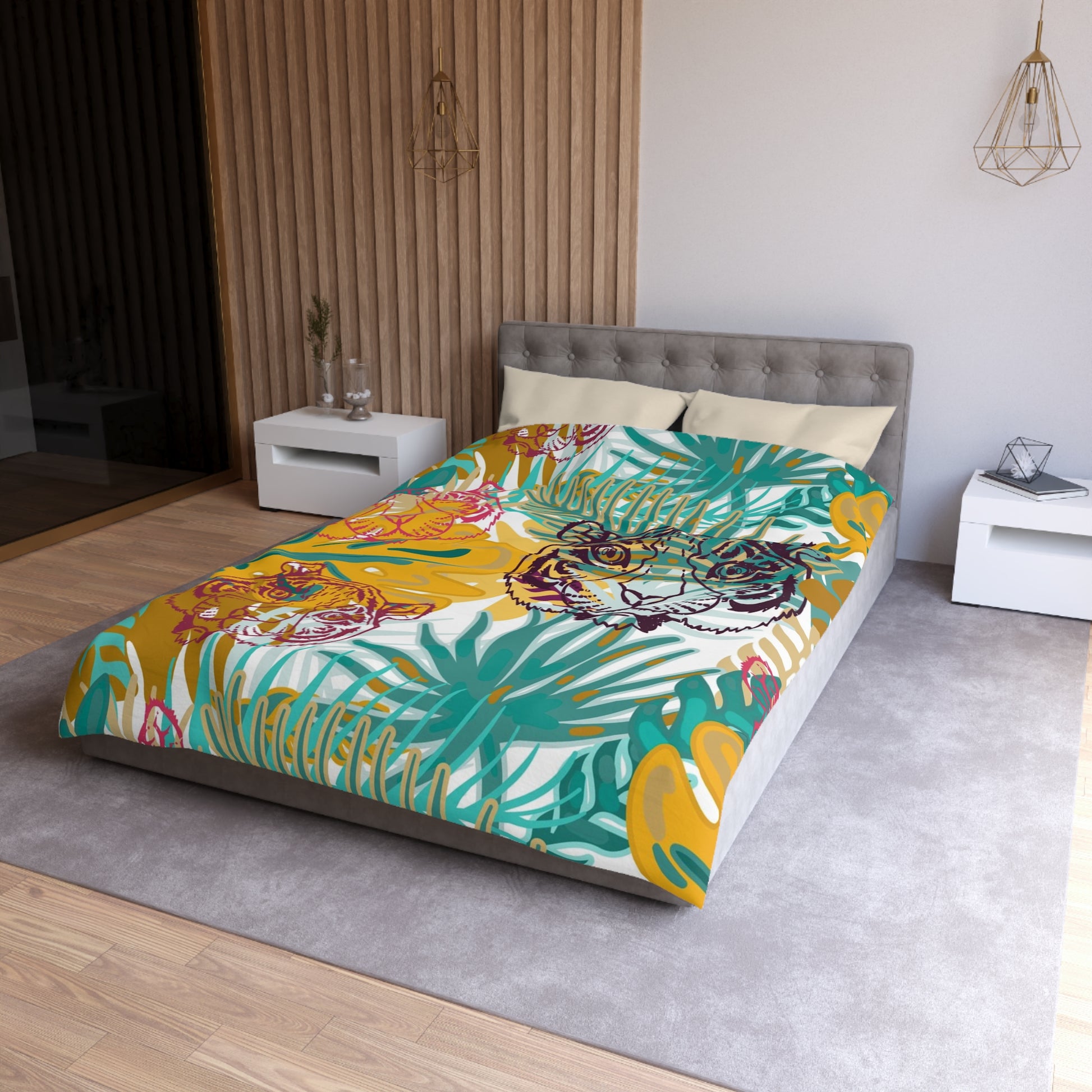 Tropical Jungle Tigers Brown and Green Microfiber Duvet Cover, Artsulli - Art is Long, Life is Short, Home Decor, , , , , , , 