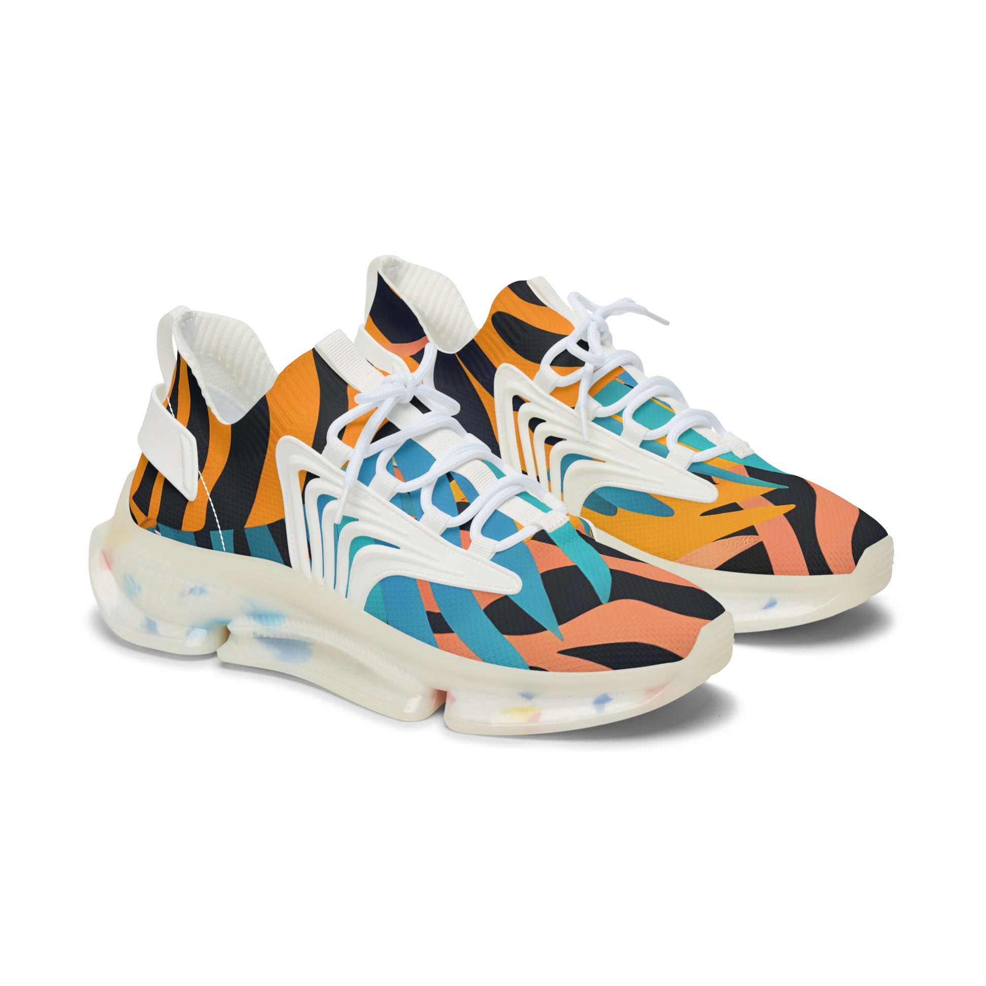 Palm Leaves x Zebra Stripes II Multi-Color Women's Mesh Sneakers, Artsulli - Art is Long, Life is Short, Shoes, Color, White sole, Size, US 5.5, , , 89005196067143