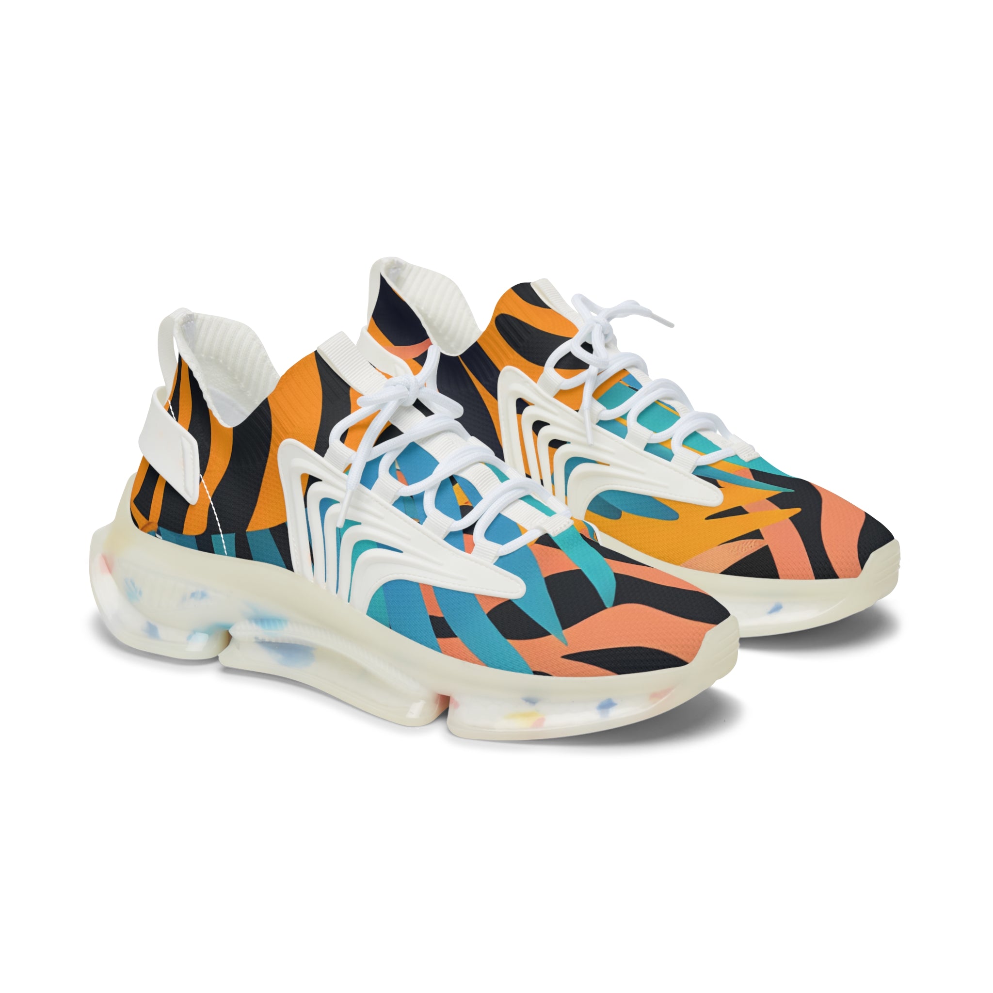 Palm Leaves x Zebra Stripes II Multi-Color Women's Mesh Sneakers, Artsulli - Art is Long, Life is Short, Shoes, Color, White sole, Size, US 5.5, , , 89005196067143
