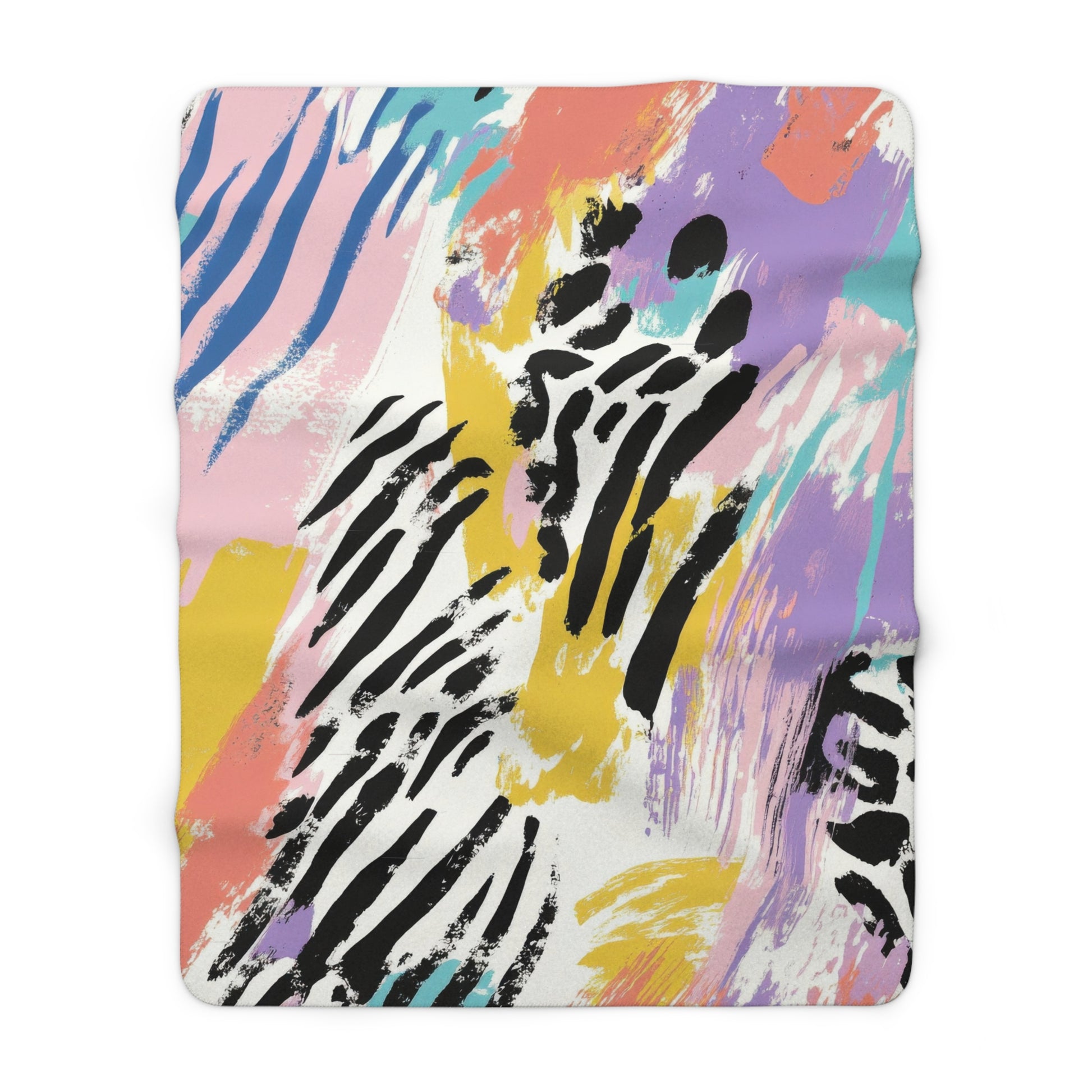 Wild Zebra Stripes x Paint Brush Strokes Multi-Color II Sherpa Fleece Blanket, Artsulli - Art is Long, Life is Short, Home Decor, Size, 60" × 80", , , , , 15761051814371