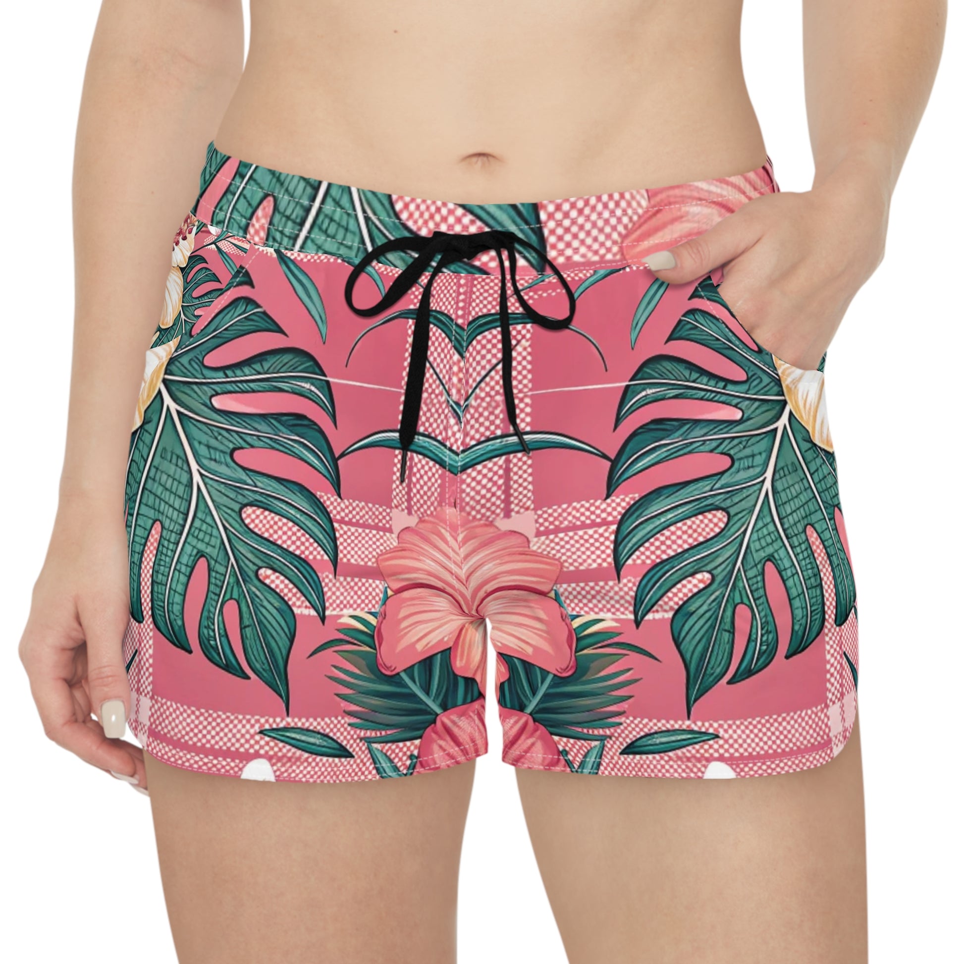 Plaid x Floral Burgundy Women's Casual Shorts (AOP), Artsulli - Art is Long, Life is Short, All Over Prints, , , , , , , 