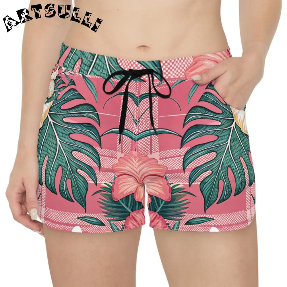 JAKKOUTTHEBXX Plaid x Floral Burgundy Women’s Casual Shorts (AOP)
