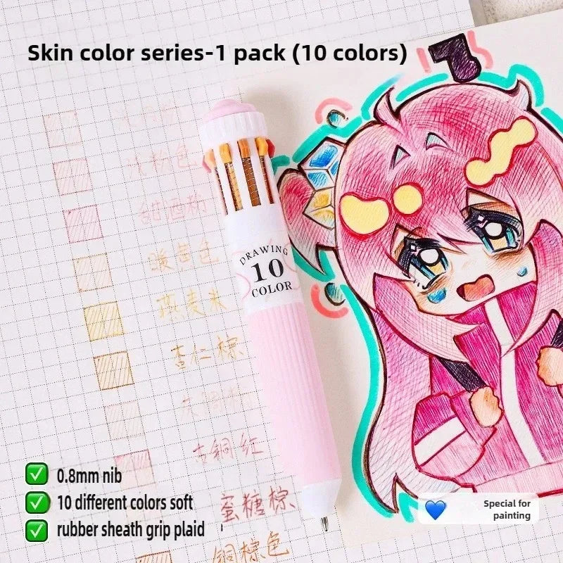 Buy The Best By Artsulli - Art is Long Life Short - Languo 120/10 Color Ballpoint Pen Cartoon 0.8mm Soft Grip Press Multicolor Writing