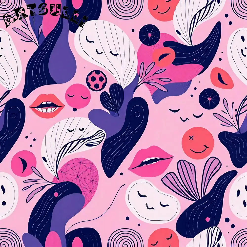 Aesthetic x Abstract x Sexy Red Lips x Hot Pink Lips x x Eyes Smiley Face Illustration Pattern (Free PNG Download), Artsulli - Art is Long, Life is Short, Illustration Pattern, , , , , , , 