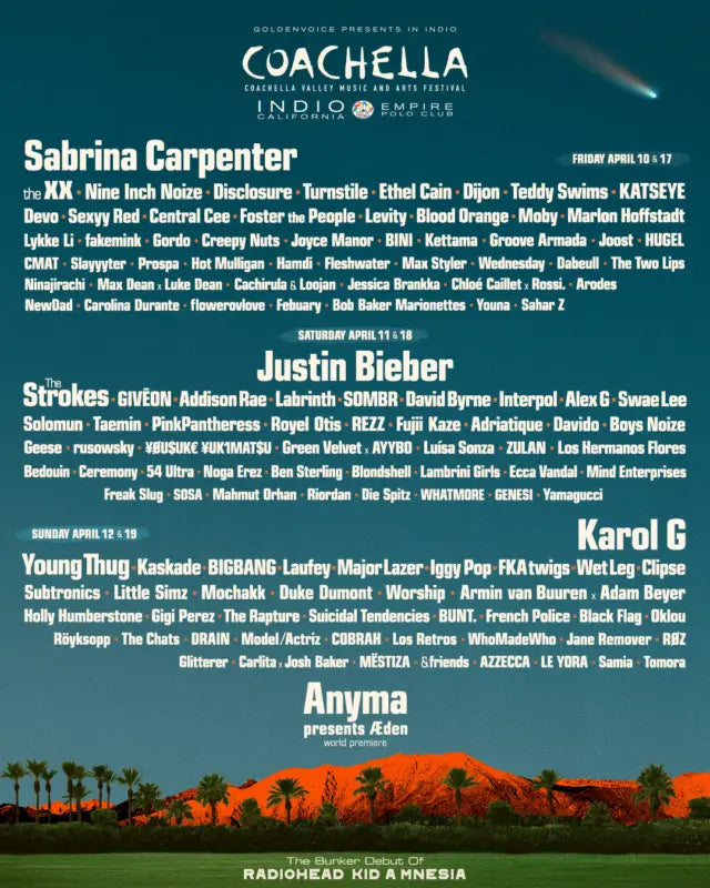 Coachella announces 2026 lineup featuring Anyma, Disclosure, Kaskade, The xx, Nine Inch Noize, REZZ and moreCoachella 2026