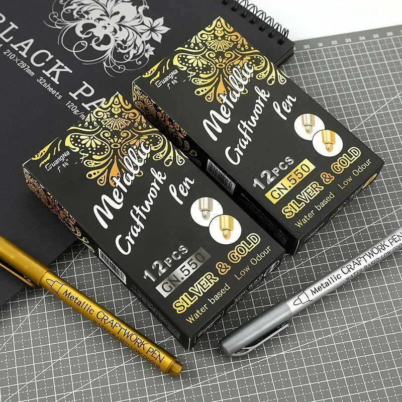 Buy The Best By Artsulli - Art is Long Life Short - 1/2Pc Brush Metallic Marker Pens Gold Silver Permanent Markers for Crafts Manga