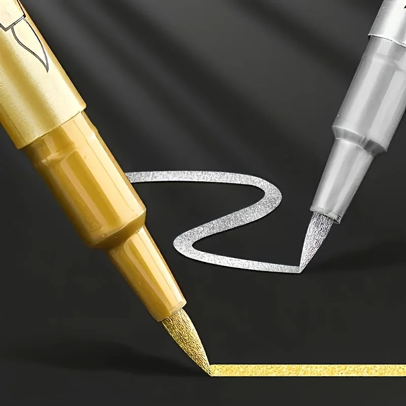 4pcs Golden & Silvery Permanent Marker Pens - Waterproof, Ideal for DIY Crafts, Resin Art, and Office Supplies, Painting Tools
