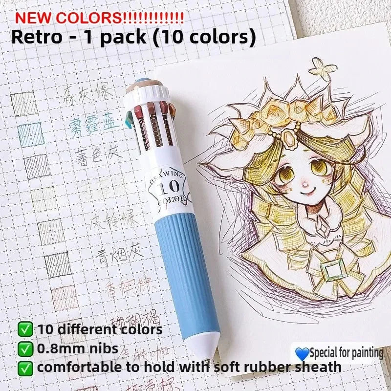 Buy The Best By Artsulli - Art is Long Life Short - Languo 120/10 Color Ballpoint Pen Cartoon 0.8mm Soft Grip Press Multicolor Writing