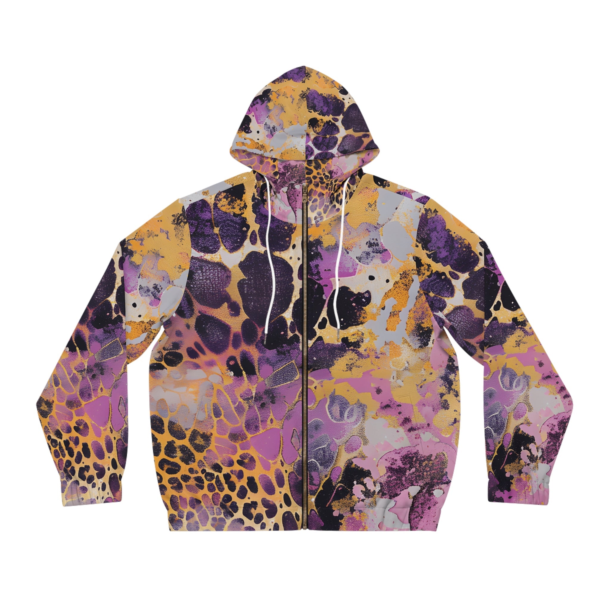 Abstract Animal Print Full Zip Hoodie, Artsulli - Art is Long, Life is Short, All Over Prints, Size, S, Color, White, , , 12656881090672881589