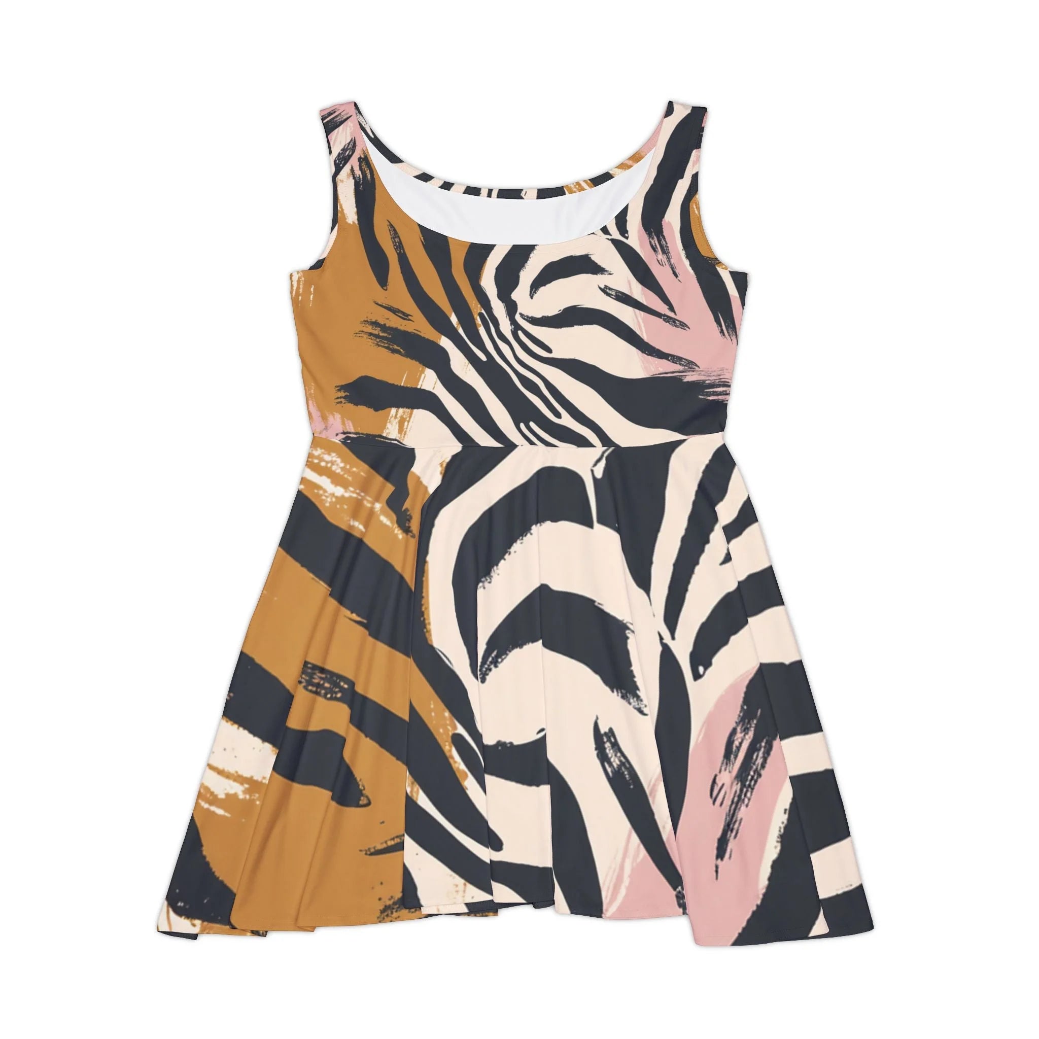 Abstract Animal Print Sleeveless Skater Dress, Artsulli - Art is Long, Life is Short, All Over Prints, Size, XS, , , , , 91971305666483