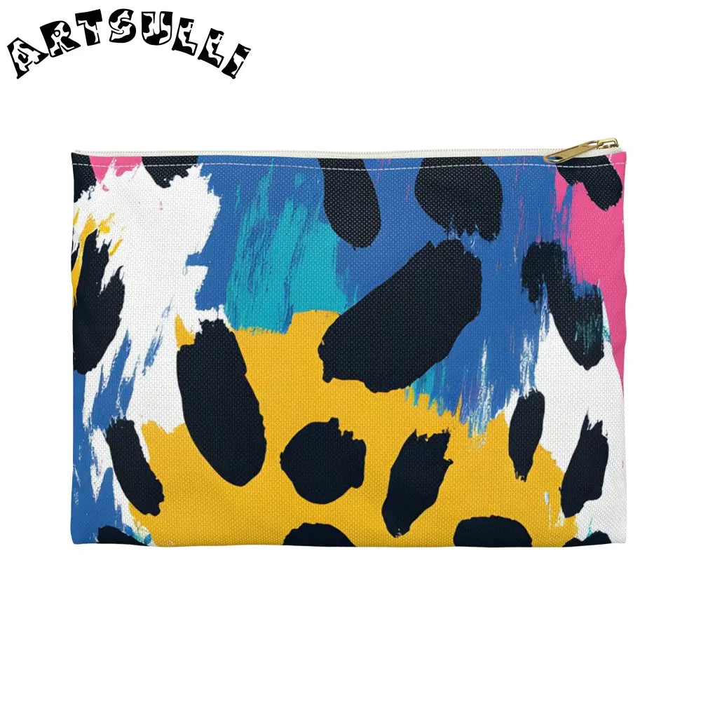 Abstract Animal Print x Paint Flat Pouch, Artsulli - Art is Long, Life is Short, Bags, Size, Small, Color, White zipper, , , 58130780941852331975