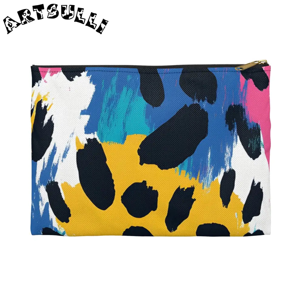 Abstract Animal Print x Paint Flat Pouch, Artsulli - Art is Long, Life is Short, Bags, Size, Small, Color, Black zipper, , , 33103961963966973824
